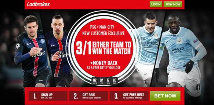 GamblingOffersT's tweet photo. #PSG Vs. Manchester City- 3 to 1 Either ... – https://t.co/HW6c7WHM7r – #Football #LadbrokesBettingOffer https://t.co/e2ZG95Iq6J
