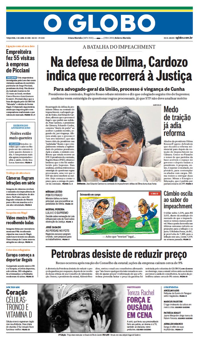 JornalOGlobo's tweet photo. A capa desta terça-feira. https://t.co/vJYfUeFuKd #JornalOGlobo https://t.co/gKDFRTJ56a