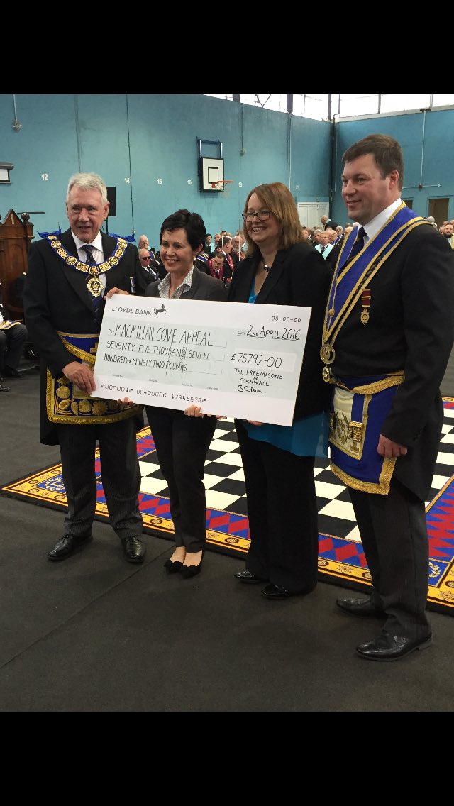 Over £75.000 donated to Macmillan Cove appeal by Cornish Freemasons #Superb #achievement