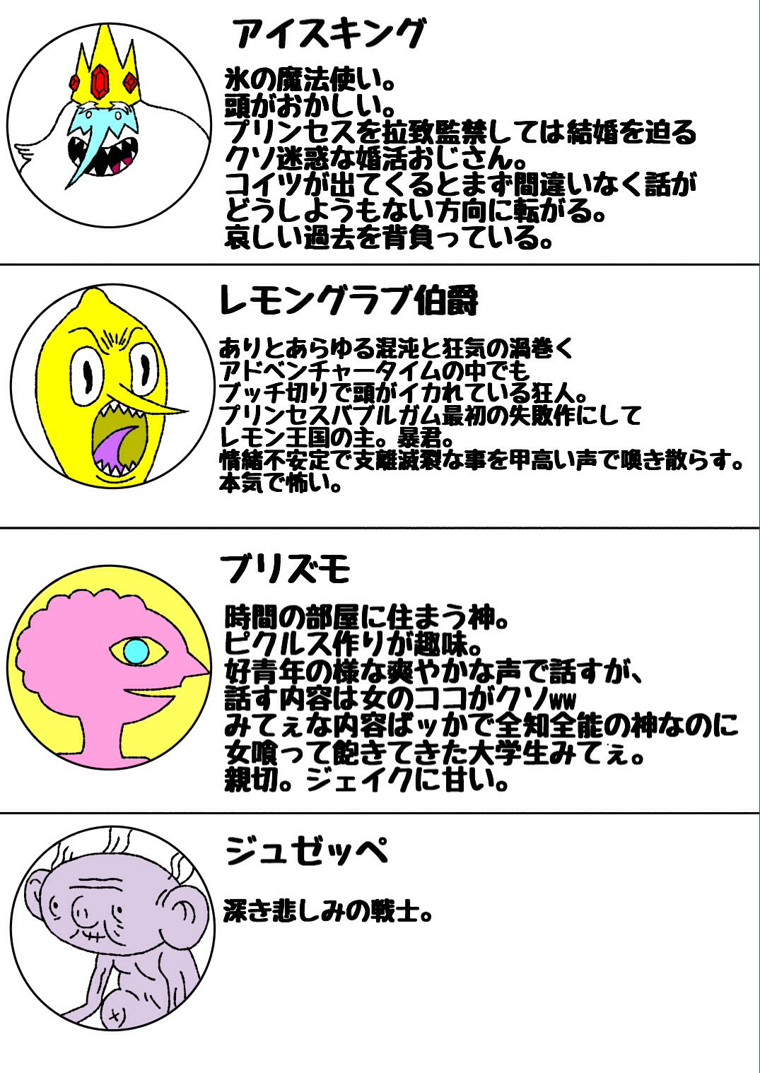 تويتر ゆるふわぴんくチャン على تويتر よくわかる アドベンチャータイムのキャラクター紹介 気になった キャラクターがいたらキミも今すぐ登場人物全員狂気に片足突っ込んでるアドベンチャータイムの世界に飛び込もう T Co J1iwo6onml
