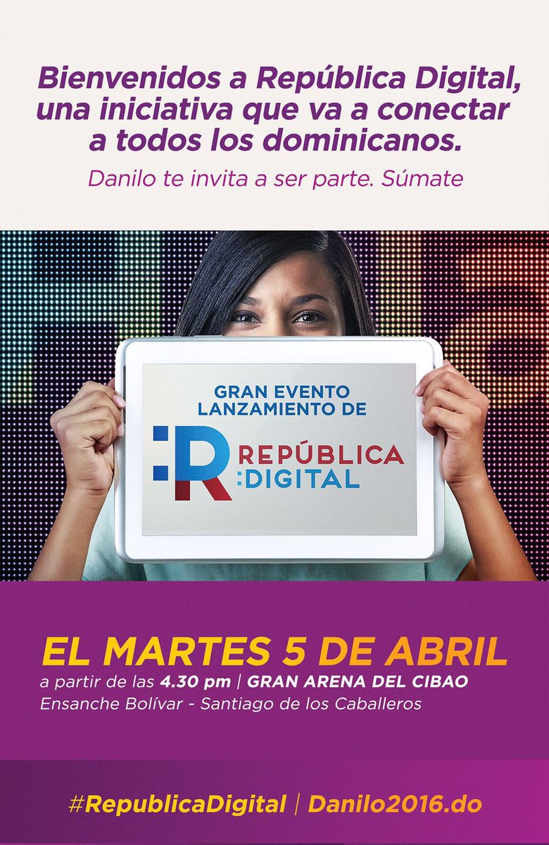 DanielSantosD's tweet photo. Hoy es el gran día, Santiago recibe a @DaniloMedina con su extraordinario proyecto: #RepublicaDigital

¡Acompáñanos! https://t.co/wT1I6ICZKL