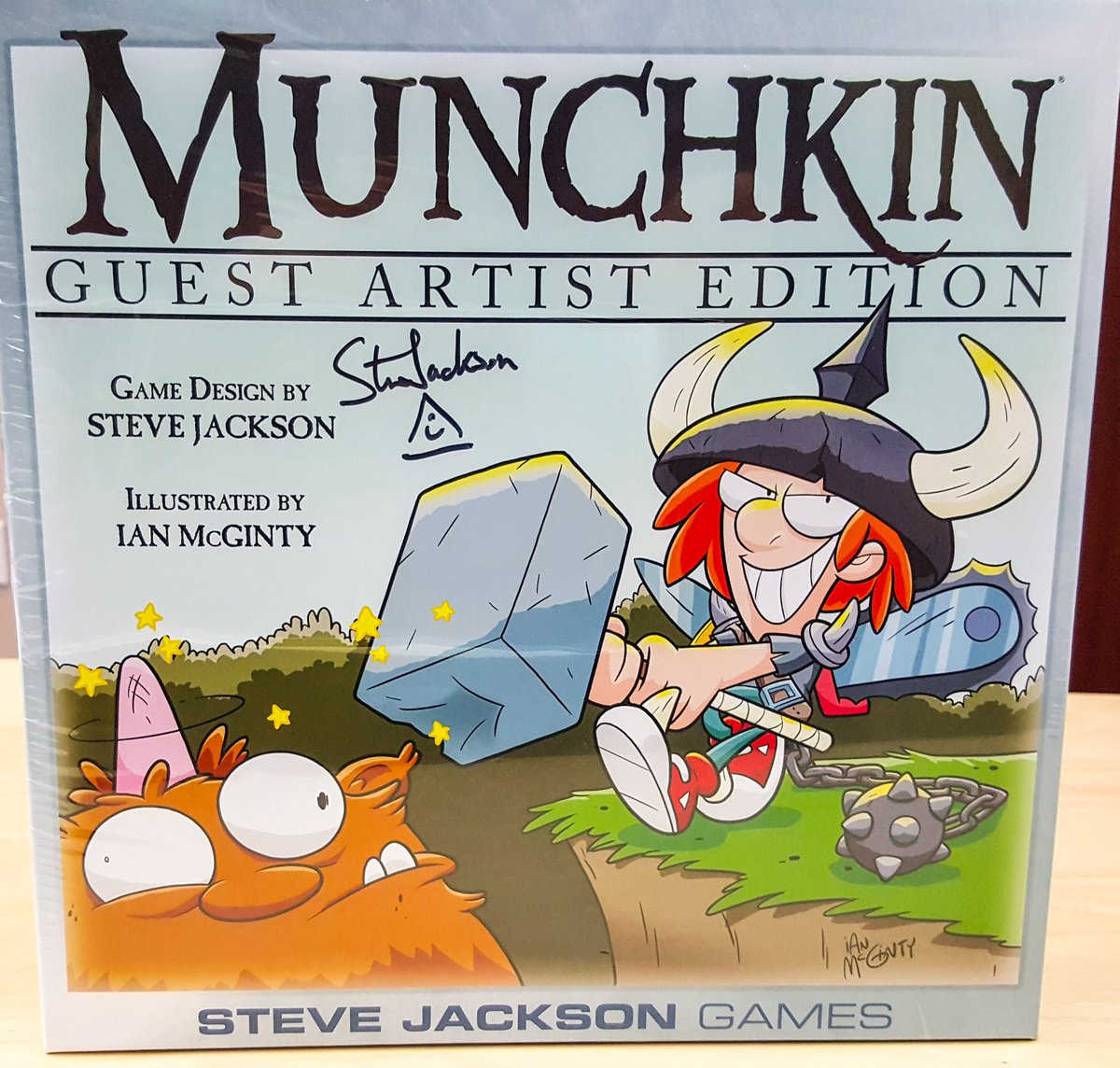 SJGames's tweet photo. Celebrate #GAEApril and win a copy of #MunchkinGAE signed by SJ himself! Follow @SJGames and retweet to enter! -HS https://t.co/oA7wWBVP3L