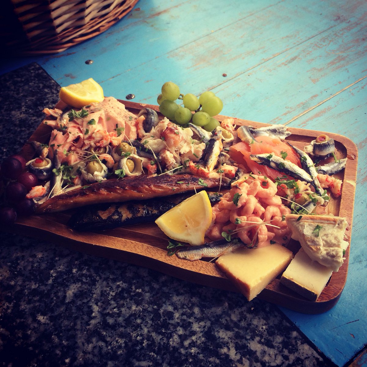Catch22plymouth's tweet photo. Antipasti fish sharing platter £25 great selection of cold fish, shellfish and local organic cheeses! https://t.co/EwKdT4Y862