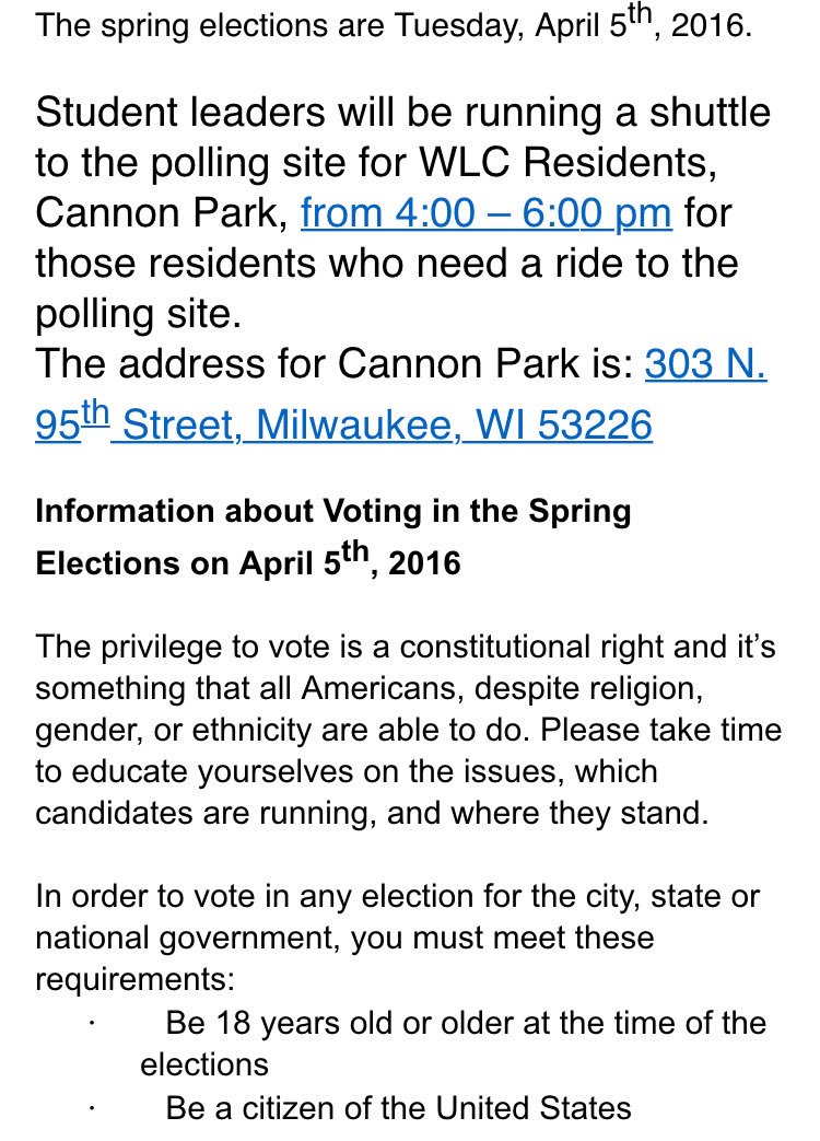 WLC_Business's tweet photo. Students: read this information about voting today! #WisconsinPrimary https://t.co/Kyv1bHqpgO