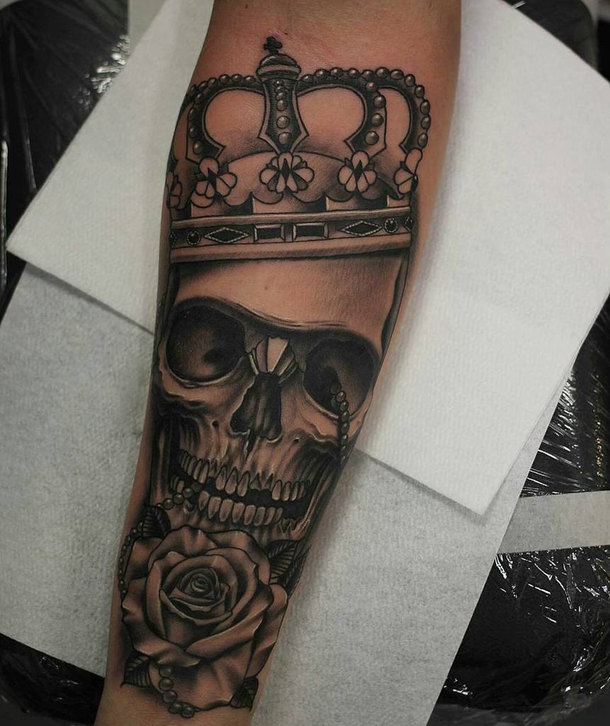 Close Up Showing Process of Making a Tattoo on a Hand Black Skull with  Crown Stock Image  Image of hands people 63965573