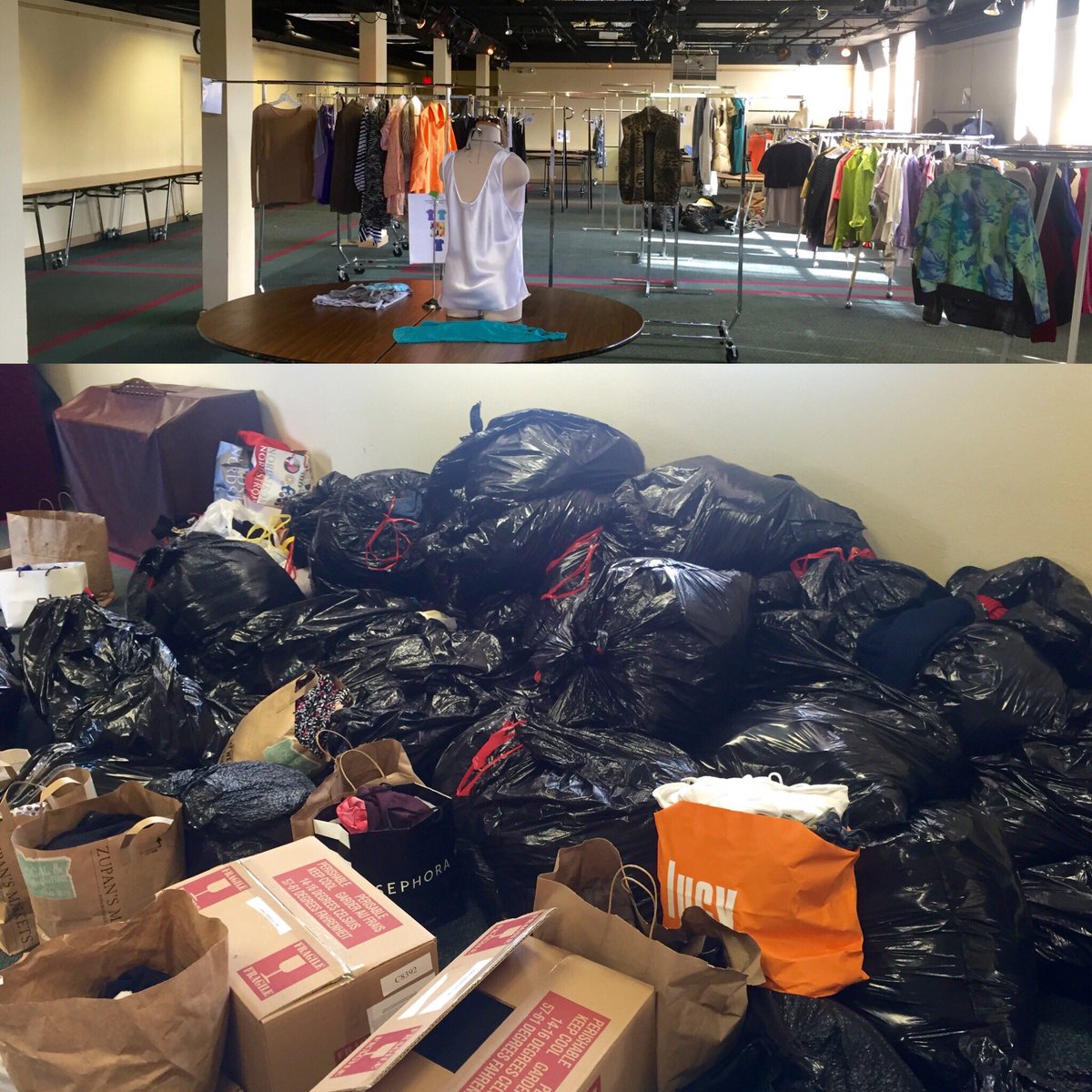 Getting ready for our Clothing Resale event. Donate today/tomorrow. Sale 4/7-4/9. Join us!
