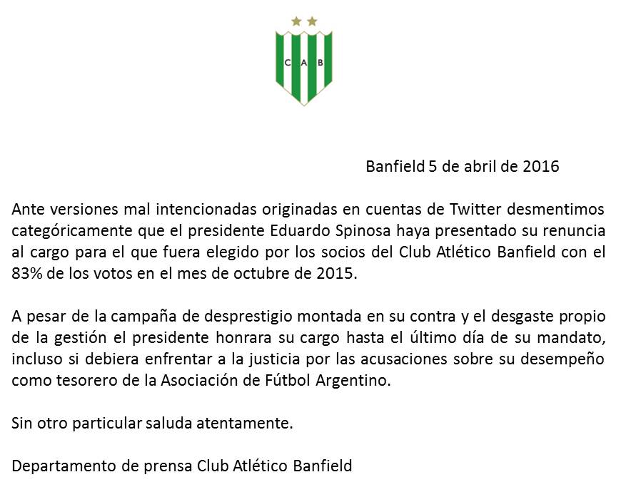 cab_oficiaI's tweet photo. Club Atlético Banfield informa a la opinión pública en general https://t.co/1McQZ3YaMN