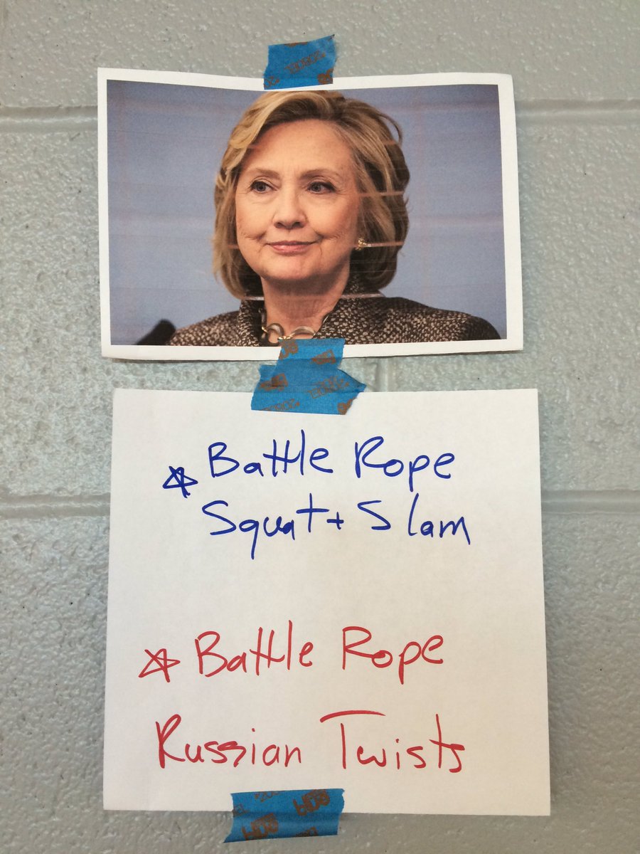 CaulHudson's tweet photo. #Decision2016-themed stations in #RayBootcamp #WOD today. Idk where Cruz went...probably for the best #CaullenFit https://t.co/ILX9Shv0fN