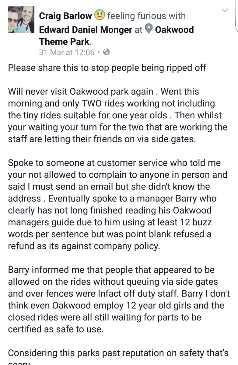 lawson_mitchel's tweet photo. I see #OakwoodThemePark in #Pembrokeshire is turning in to a bit of a PR nightmare! Oh Dear! #Awks https://t.co/SwXxKL9YOk