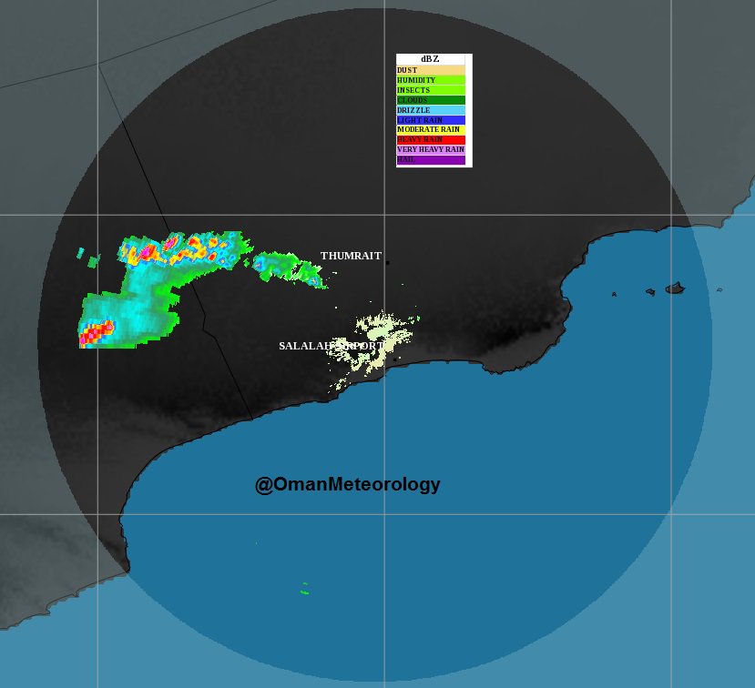 OmanMeteorology's tweet photo. صورة رادار الطقس توضح تشكل خلايا رعدية على الأجزاء الجنوبية الغربية من محافظة ظفار، تتحرك بإتجاه الشرق في قادم الوقت https://t.co/7j88F0RI8B