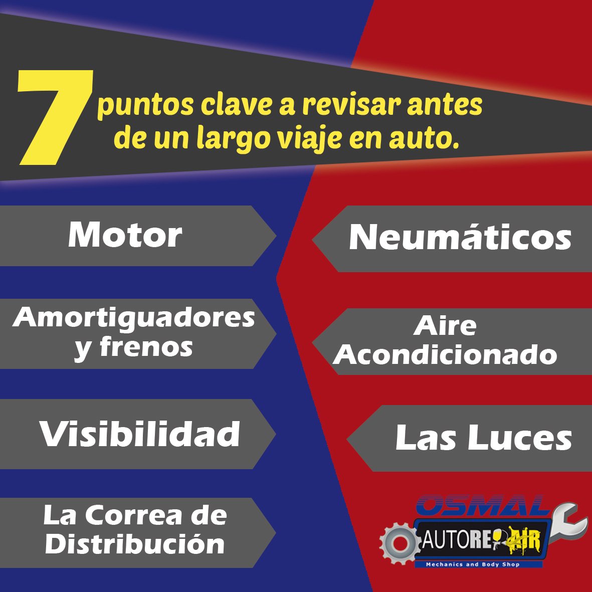 OsmalAuto's tweet photo. chequeale a tu auto estos 7 puntos claves antes de un largo viaje, por tu seguridad y la de los tuyos #osmalauto https://t.co/XJHljylfgc