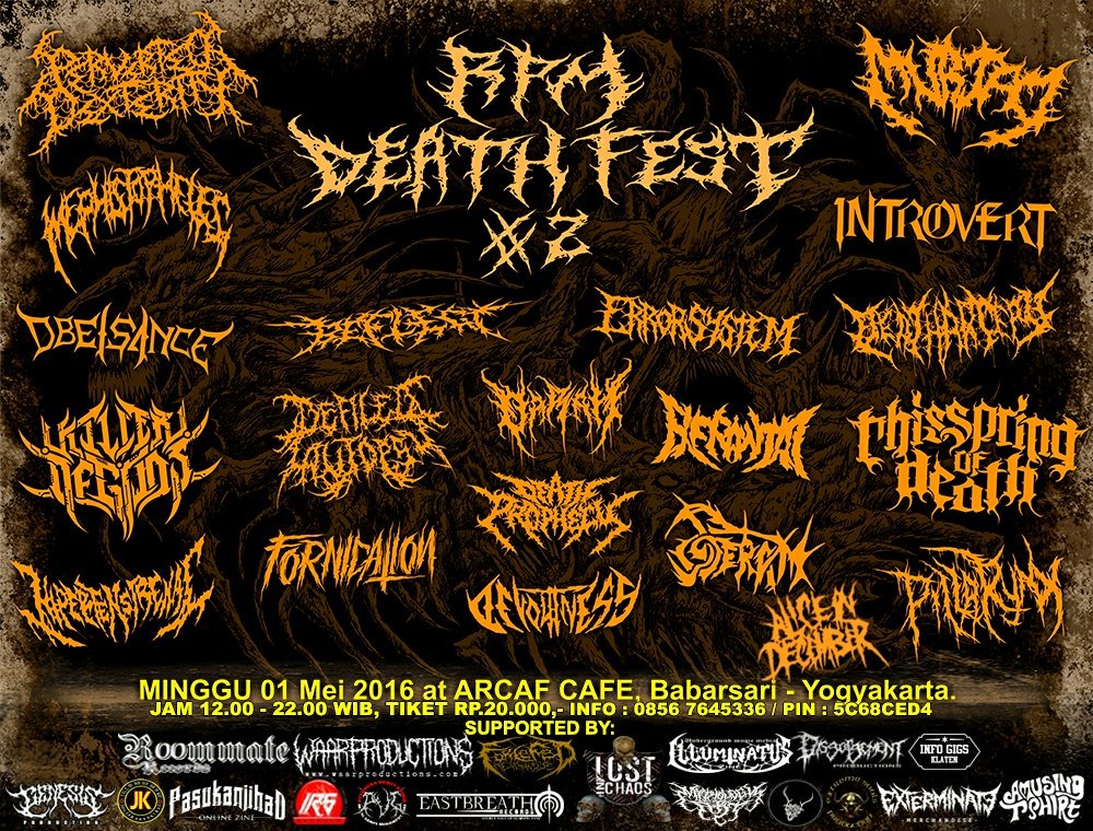 PaiminJK's tweet photo. RPM DEATH FEST #2
(1/5/16) at ARCAF CAFE, Babarsari, Jogjakarta | HTM: 20K
COMING AND HEADBANGING!!
Info: @RPM_Merch https://t.co/Rp5BouYzl5