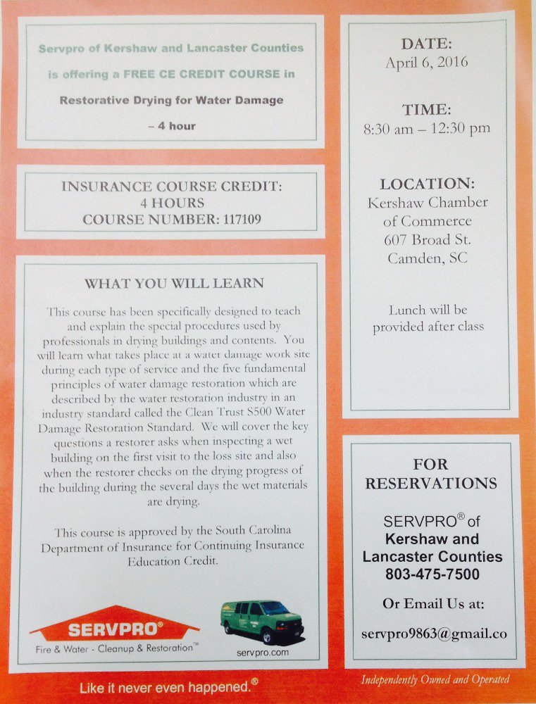 SERVPRO is excitied about our CE Class On Restorative Drying for Water Damage.  #LikeItNeverHappened #CEClass