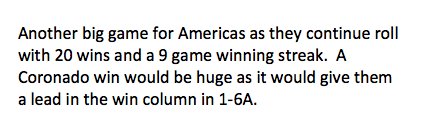 Tuesday, 4/5
#8 Game Of Interest

El Paso Americas (4-0)  @  El Paso Coronado (4-1)