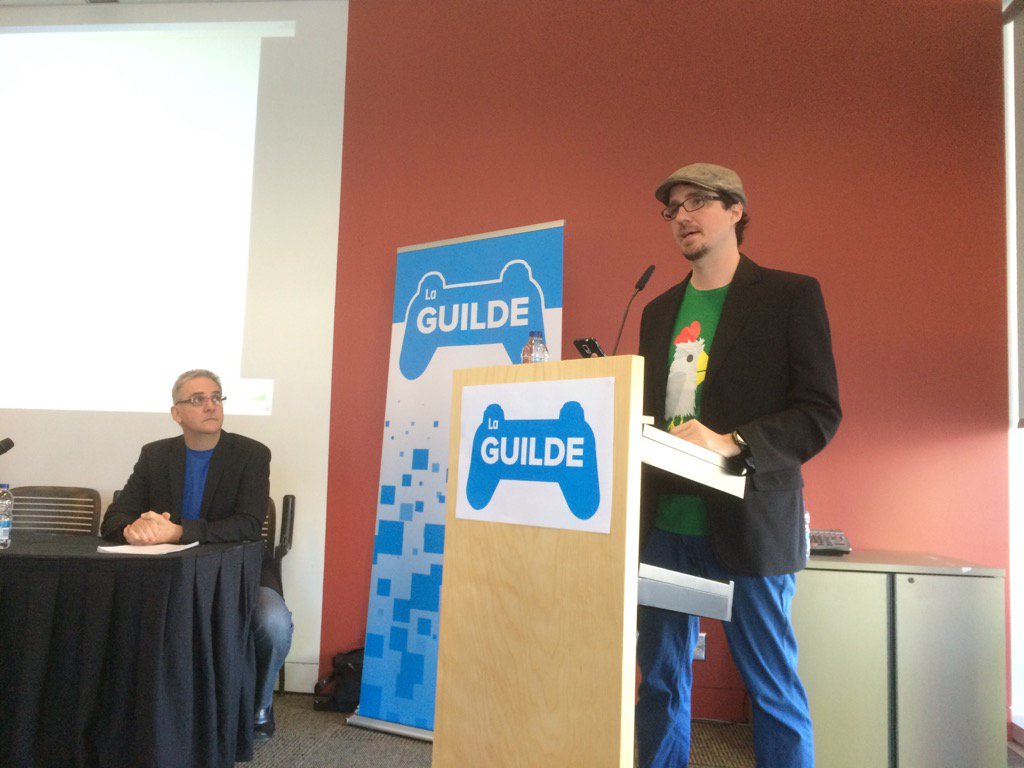 At press conference for the official launch of La Guilde des dév. indépendants du Québec #LaGuildeQuebec #gameaudio