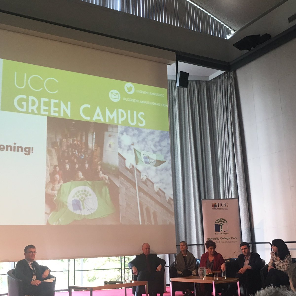 Panel discussing progress <a href="/UCC/">UCC Ireland</a> <a href="/GreenCampusUCC/">UCC Green Campus</a> <a href="/AnTaisce/">An Taisce</a> #UCCGreencampus