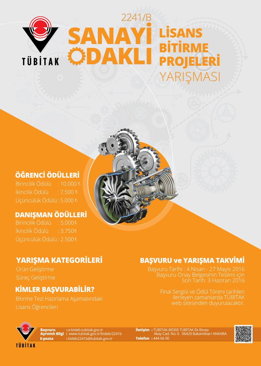 Tubitak's tweet photo. Sanayi Odaklı Lisans Bitirme Projeleri Yarışması
Başvuru Tarihleri: 4 Nisan - 27 Mayıs 2016
https://t.co/5dGuJsLime https://t.co/LiHXx6o5Pv