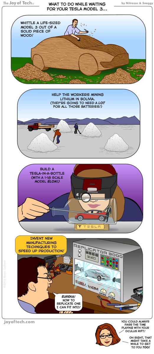 basquare_'s tweet photo. What to Do While Waiting for Your Model 3 (Comic)
#Tesla #Model3 #BASquare https://t.co/W68iHBe3NF