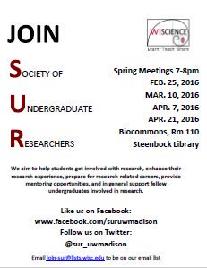 AskSteenbock's tweet photo. Society of Undergraduate Researchers (@sur_uwmadison) is meeting 4/7 in the #BioCommons. Drop in to learn more! https://t.co/ImI8RfrGyl