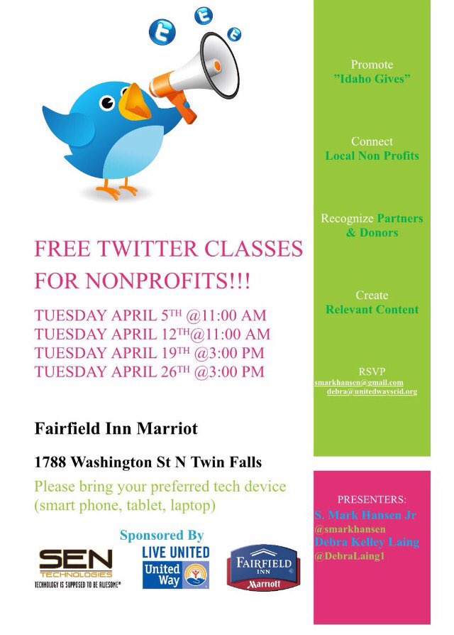 UnitedWay_scid's tweet photo. FREE #Twitter Classes for #nonprofits start today at 11:00 AM #LiveUnited @DebraLaing1 @SMarkHansen @SENtechnologies https://t.co/IqOadW0fY5