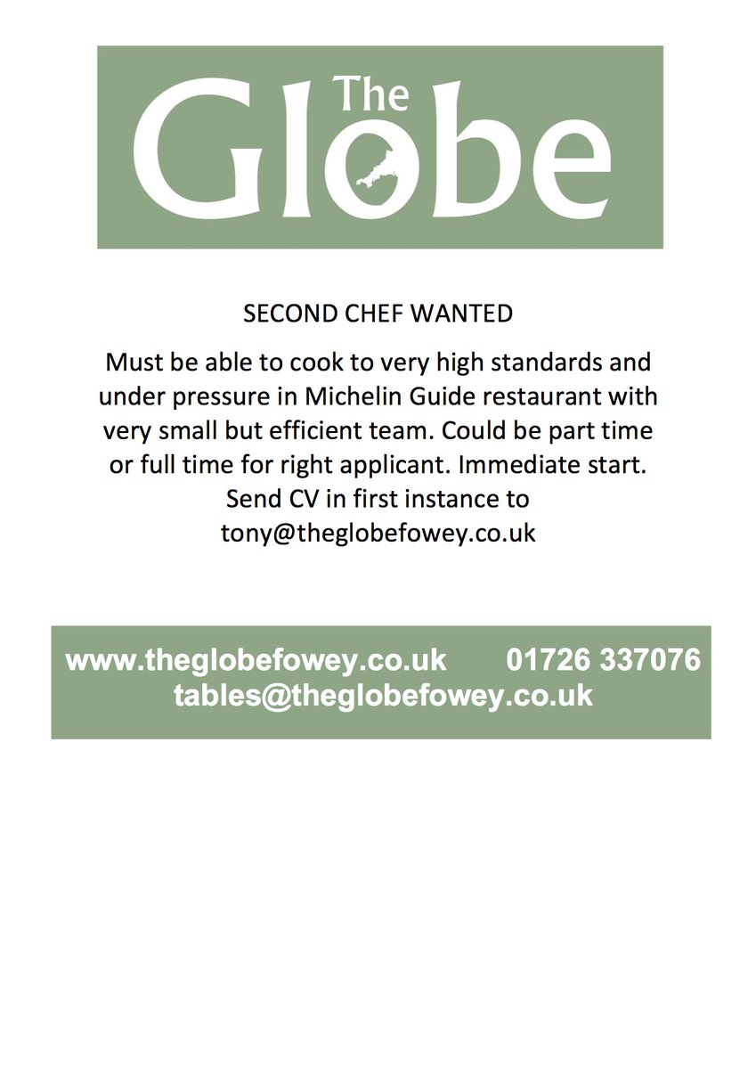 globefowey's tweet photo. Come and work in beautiful Fowey and cook the best produce Cornwall has to offer (and make cakey tea) https://t.co/lGuhspobsE