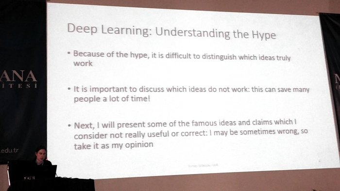 gdm3000's tweet photo. Tomas Mikolov giving numerous examples of overblown claims in well-known deep learning papers #dlearn #deeplearning https://t.co/OlhkoU6xwj