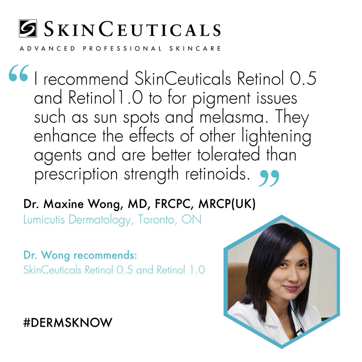 SkinCeuticalsCa's tweet photo. #DERMSKNOW: Dr. Maxine Wong of Lumicutis Dermatology (@yatwingwong) shares her top skin tip ft. SkinCeuticals. https://t.co/pZugleh0H7