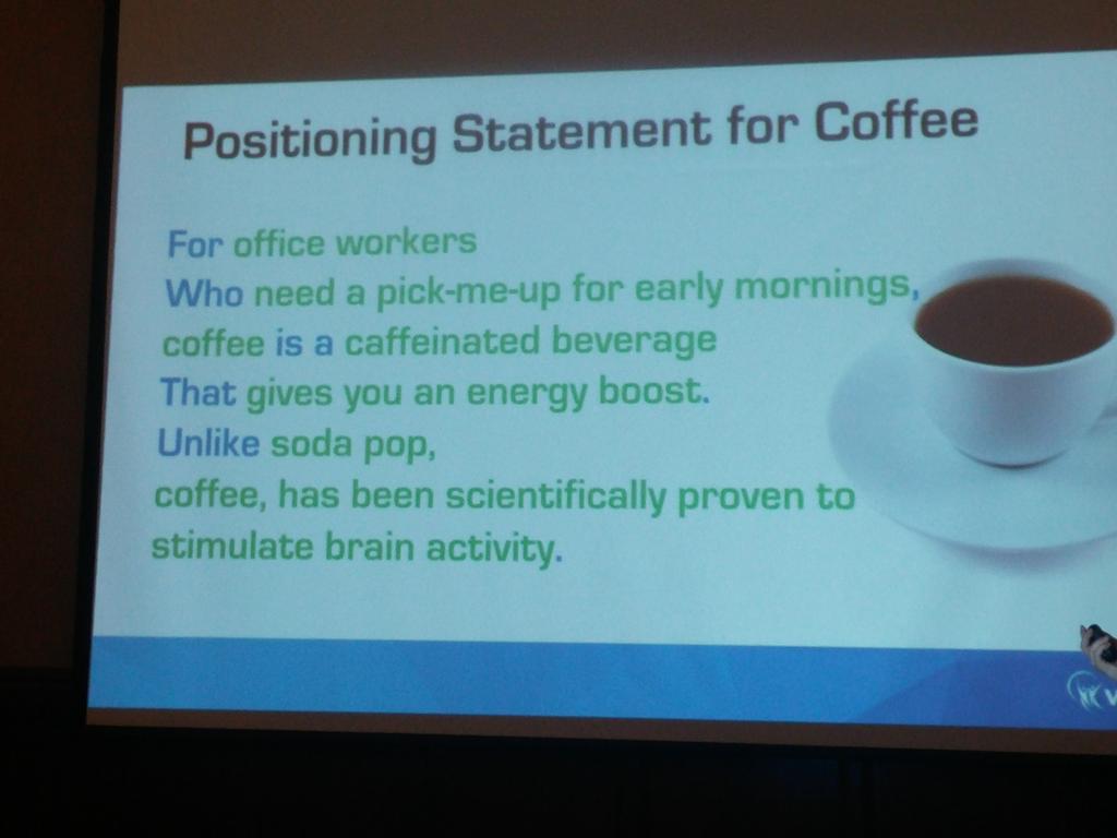 MLD_Mona's tweet photo. Positioning formula for #coffee. Every company needs a clear statement. @davidciccarelli @voices #LondonInc https://t.co/sp3IvDcRCP
