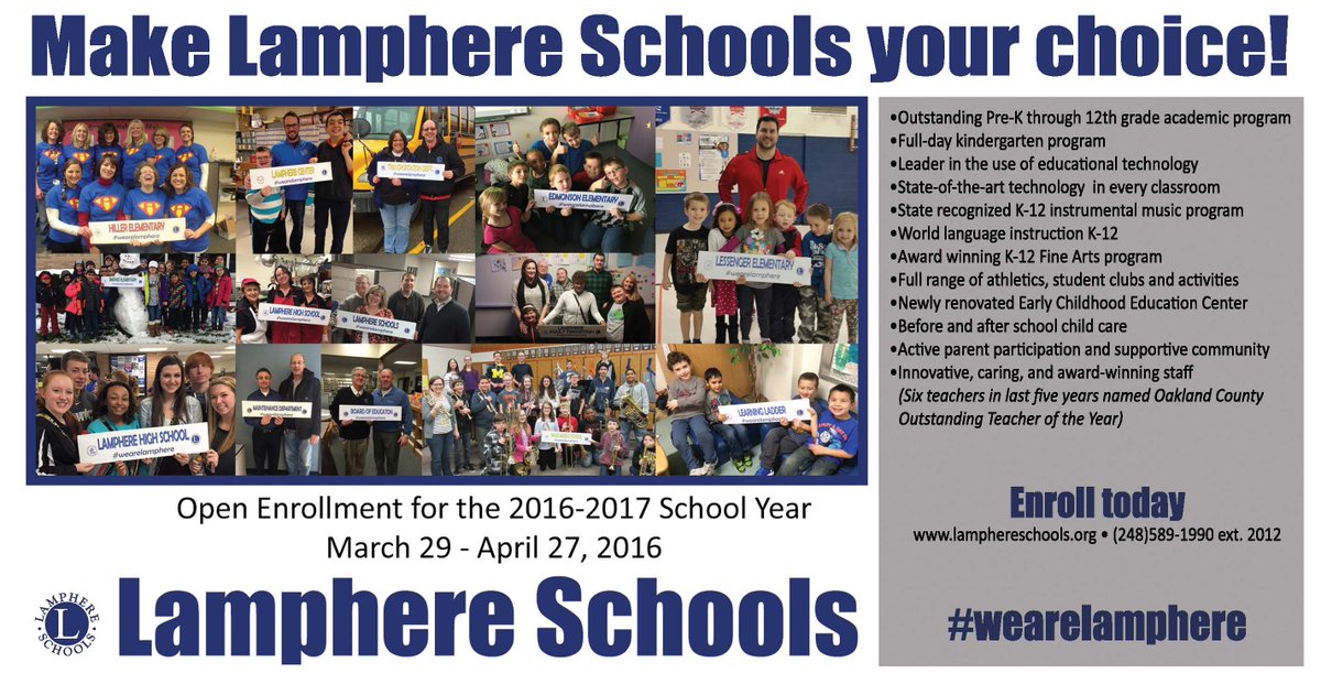 Make Lamphere Schools your choice - Open Enrollment 3/29-4/27 lamphereschools.org 

#WeAreLamphere