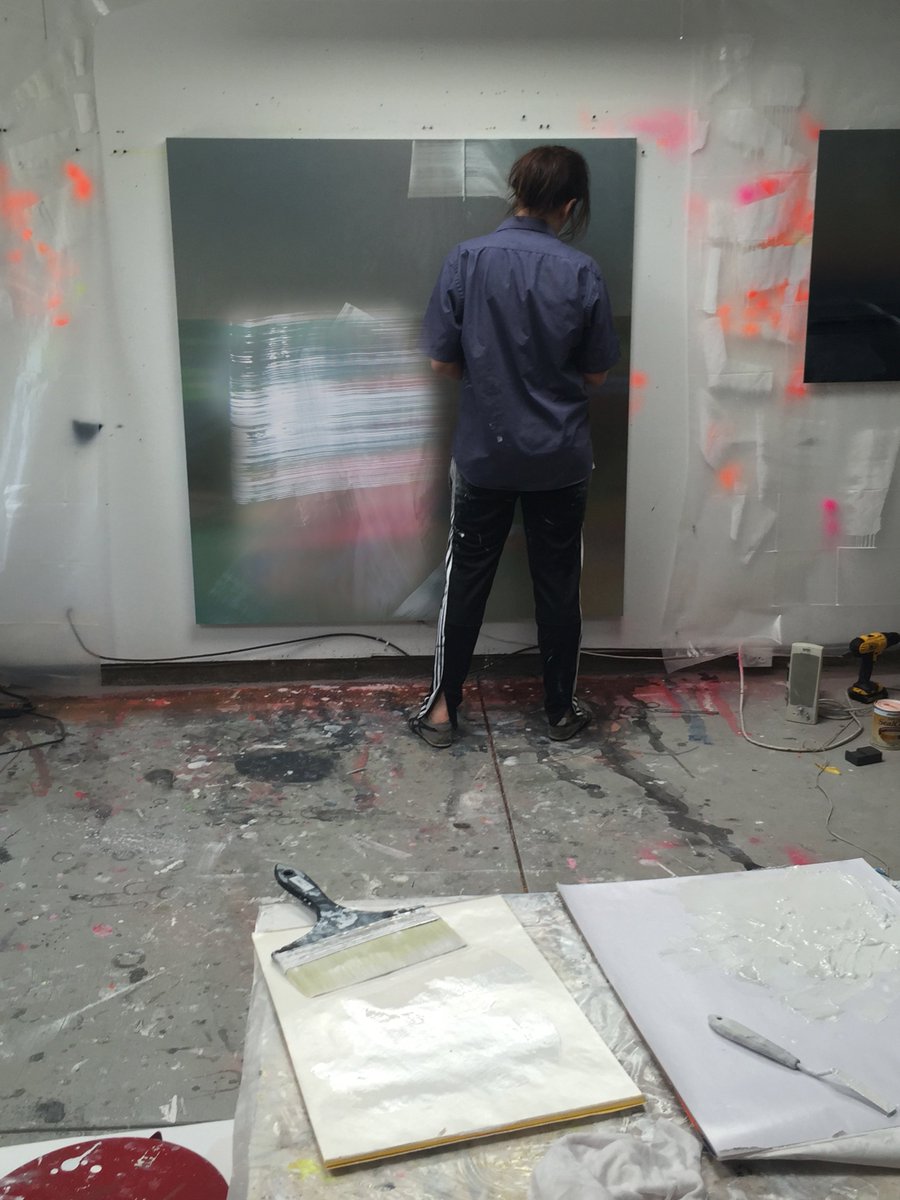 #JustineFrischmann working on the new "Lambent" series opening Apr. 13 at #GeorgeLawsonGallery. #VisitTheGalleries