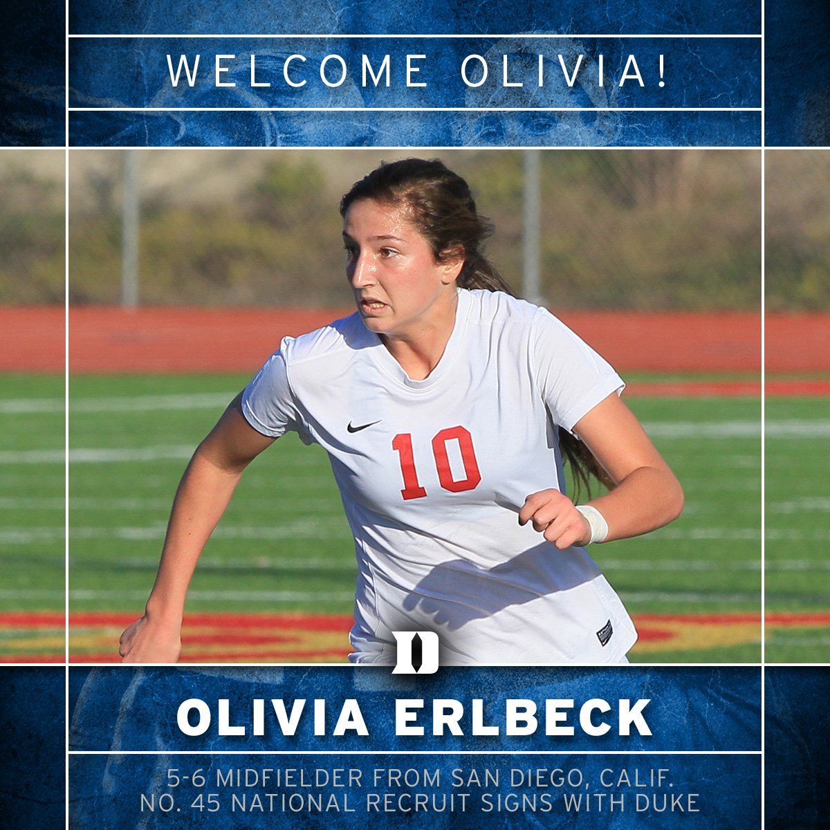 DukeWSOC's tweet photo. #Duke is excited to announce the addition of @Oliviaerlbeck10 to 2016 incoming recruiting class! #Welcome #DukeFam https://t.co/4gPeWIYCcl
