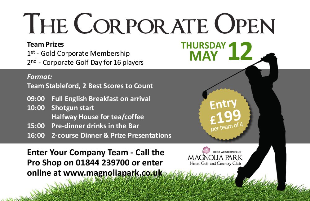 Don't forget to book your team in for the <a href="/MagnoliaPark1/">Magnolia Park Golf</a> Corporate Open on 12th May, only £199! #corporatevenue