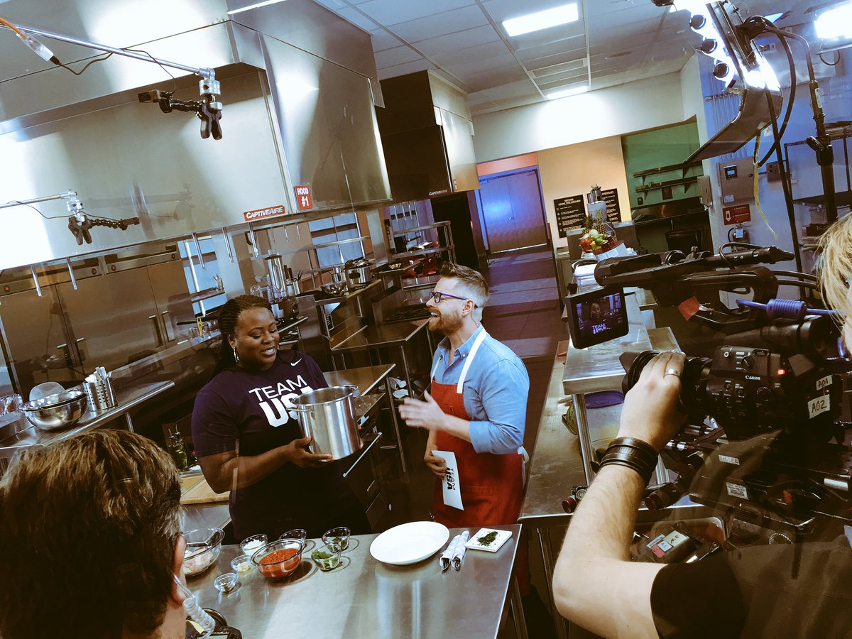 TeamUSA's tweet photo. We are on set today filming Season 2 of #CookingWithTeamUSA with host @RichardBlais! 

Follow -> 👻 'usolympic' https://t.co/aSi9AI37iK