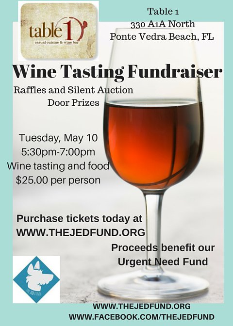 TheJedFund's tweet photo. Winetasting FUNdraiser May 10 at Table 1 in Ponte Vedra! #TheJedFund https://t.co/OyJpSlUkfm