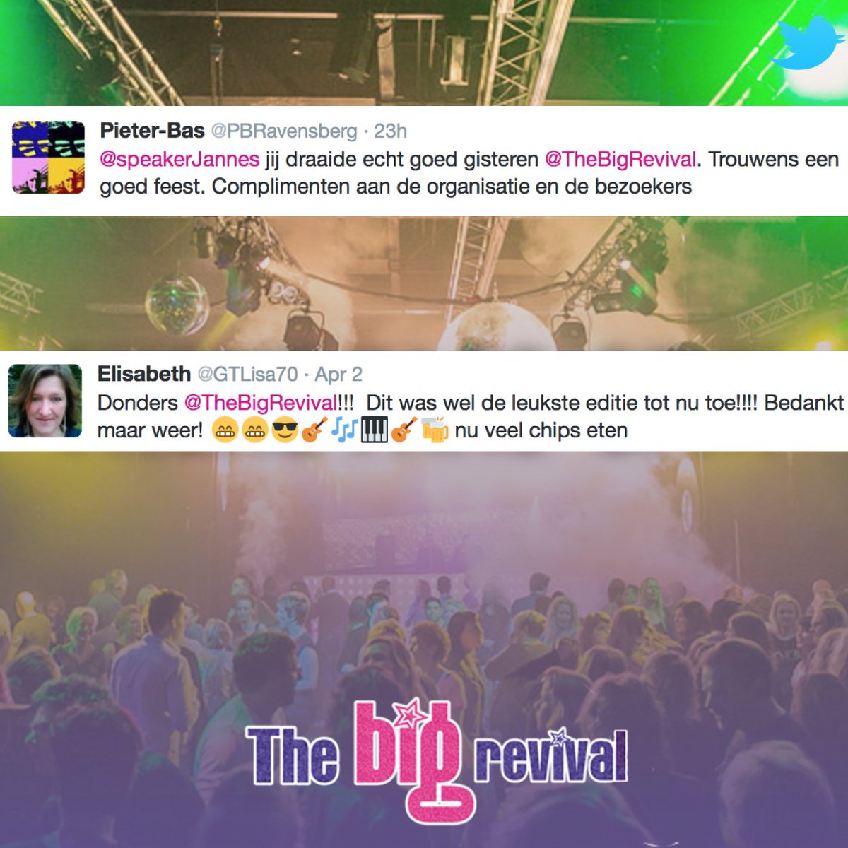 TheBigRevival's tweet photo. Kijk! Dat zijn nog eens leuke reacties! Worden wij erg blij van! Op naar 1 april 2017! https://t.co/EcimMh09iD