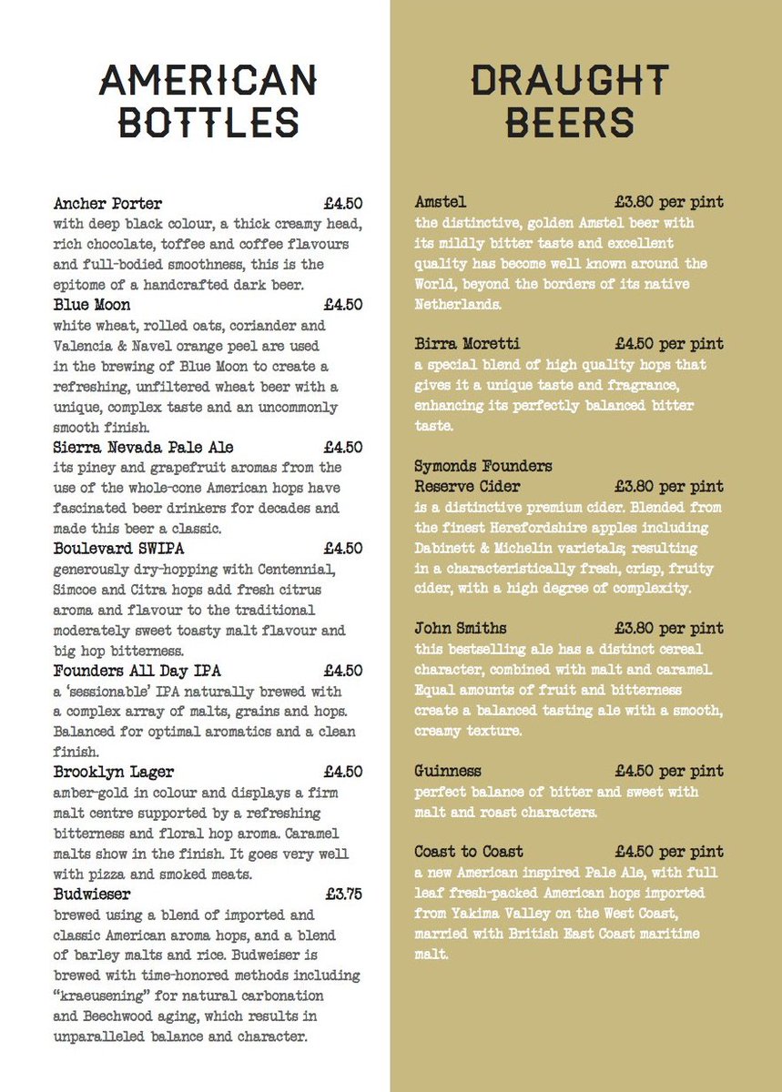 CarterandFitch's tweet photo. Who’s tried and tested out our amazing #american #beers? Check out menu below pair them with our #Chicchetti plates https://t.co/i1y0EyzFRi