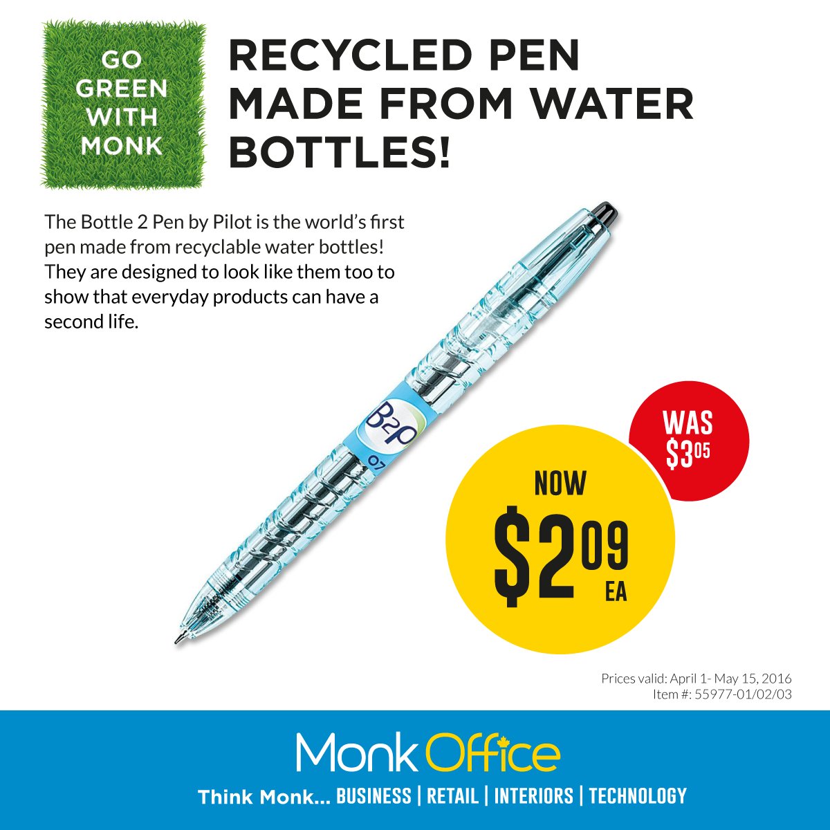 Monk_Office's tweet photo. The Bottle 2 Pen is made from recyclable water bottles! Stock up now: https://t.co/fS0aCheUw5 #GoGreenWithMonk https://t.co/gokxchlhrq