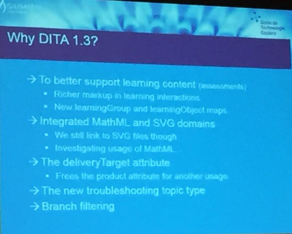 KeithIXIASOFT's tweet photo. The reasons why Gaz Metro finds the move to #DITA 1.3 compelling for their training docs #techomm @Center4infoDev https://t.co/u3P1fLyxSz