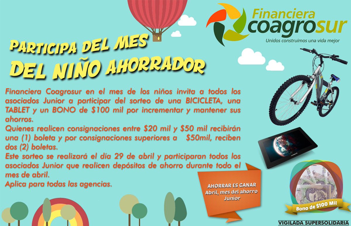 Financiera Coagrosur en el mes de los niños invita a todos los asociados Junior a participar...
