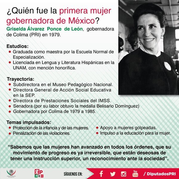 Acevedo77Garcia's tweet photo. ¿Quién fue la primera gobernadora en nuestro país? Hoy conmemoramos el natalicio de Griselda Álvarez. #ActivismoPRI https://t.co/xkFe2KHoqx