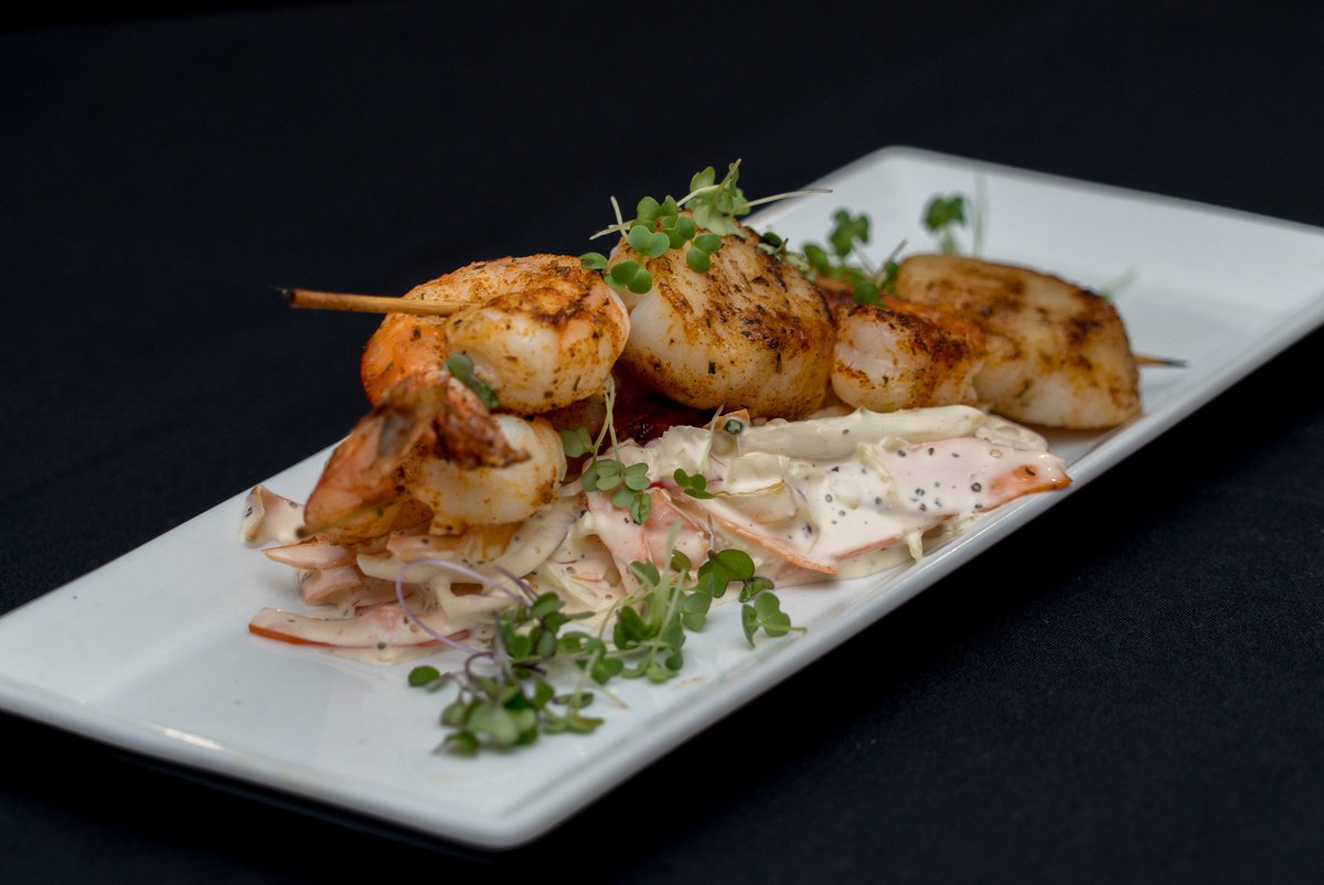 Bistro26Stayner's tweet photo. Shrimp and Scallop Skewers, Cajun Rubbed, House made Creamy Coleslaw https://t.co/1yMpxUgFeH