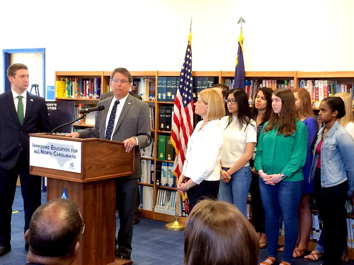 HPEblue's tweet photo. Gov. Pat McCrory announces his education plan and budget at his alma mater Ragsdale High School. https://t.co/7Al5uHb4ZC