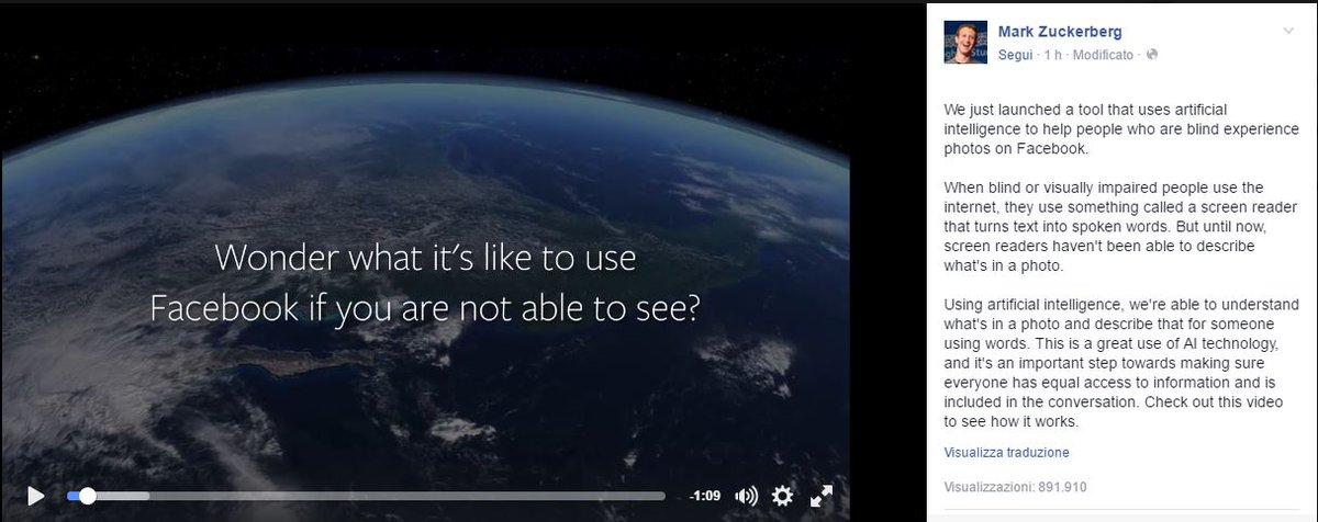 Now <a href="/facebook/">Facebook</a> technology can tell #blind people what's in a photo with the #screenreader facebook.com/zuck/videos/vb…