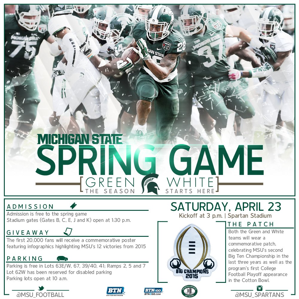 Michigan State Football On Twitter: It's Time For Spring Football! Circle  The Date On Your Calendar. The Spartans' Green Vs. White Game Is On April  23. Https://T.co/Cpfk7sgbgw / Twitter