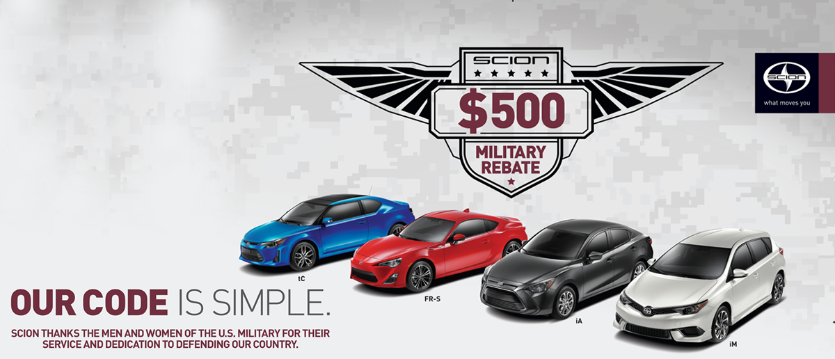 ScionofOxnard's tweet photo. #DidYouKnow Scion has a $500 Military Rebate? This is our way of giving back. #ThankYou https://t.co/BLK2LbZ0v0