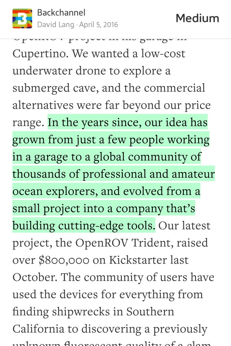 “…In the years since, our idea has grown from just a few people working in a garage to a global community of thousands of professional and amateur ocean explorers, and evolved from a small project into a company that’s building cutting-edge tools.…” from “How Impassioned Amateurs Built a New Planetary Nervous System” by David Lang.
