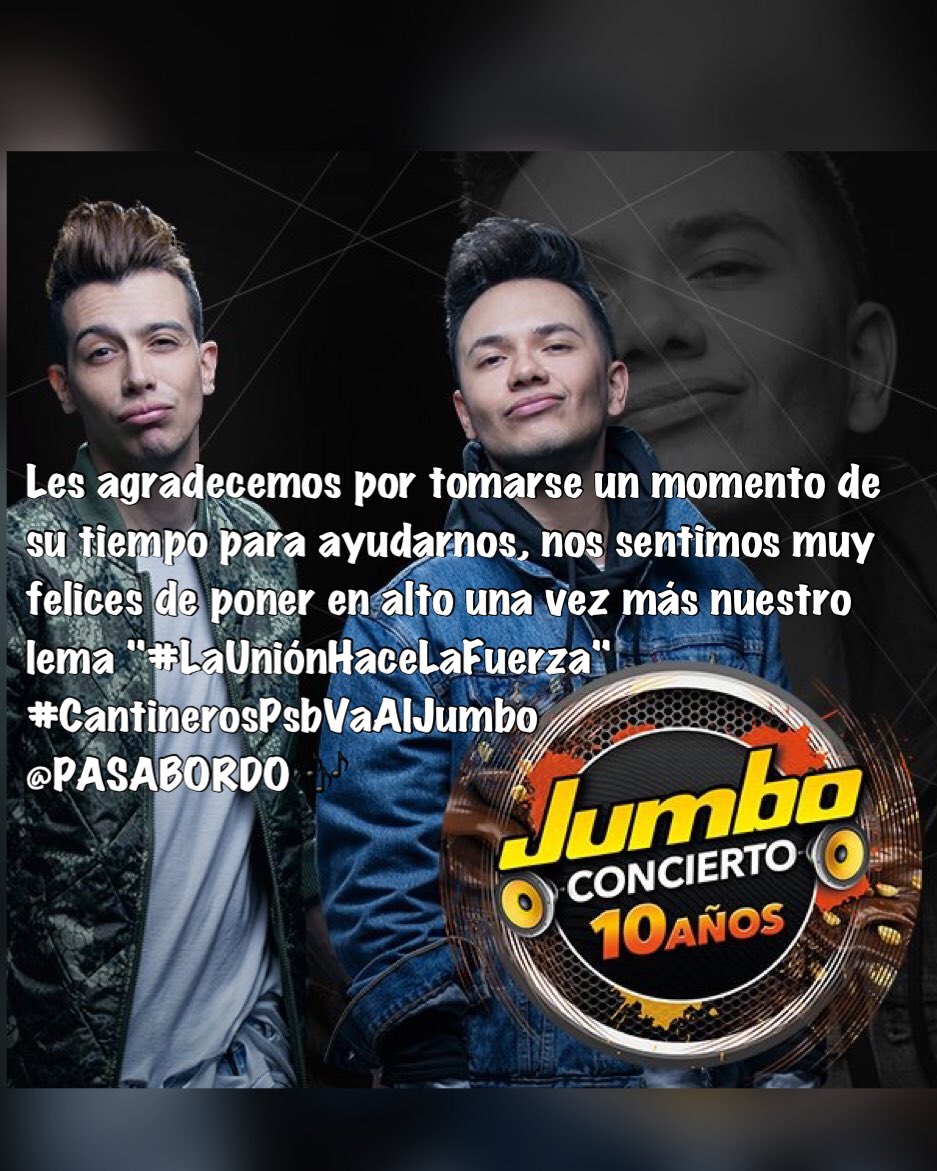 PasabordistasMe's tweet photo. Más que felices #CantinerosPsbVaAlJumbo todo por y para ustedes @PASABORDO @JHONATANPSB @GABOPSB @JumboChocolates ❤️ https://t.co/E6YWg3gU9s