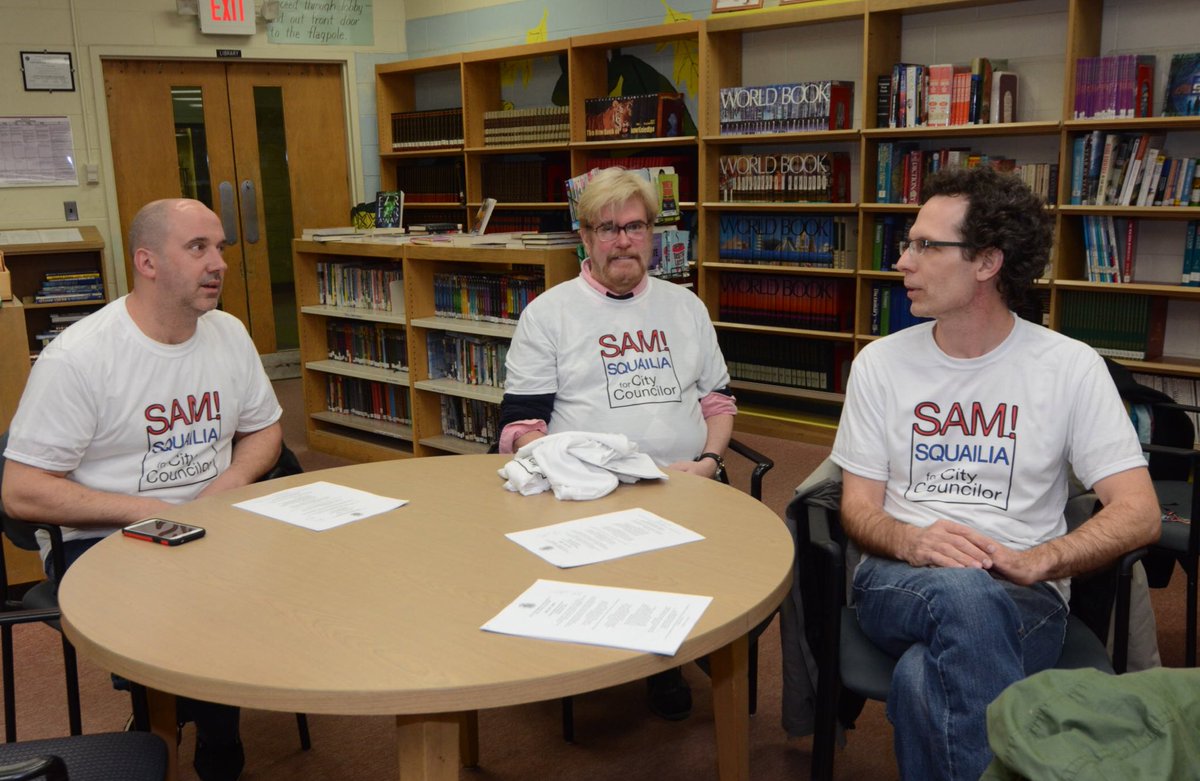 agreenphotog's tweet photo. Supporters of Sam Squailia wear T-shirts with her name during city council vote #councilvotes https://t.co/bhB3nliQ2S