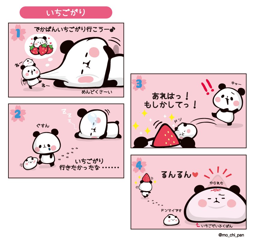 いちごぱんだ ページ。 ちびぱん流、お手軽いちご狩りーー♪ #もちもちぱんだ #おもち #パンダ