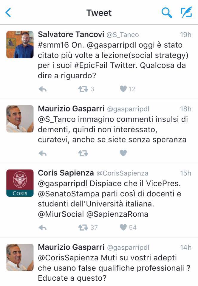 #pNews A lezione si studiano gli #EpicFail di #Gasparri. Uno studente lo interpella ma lui non la prende benissimo.